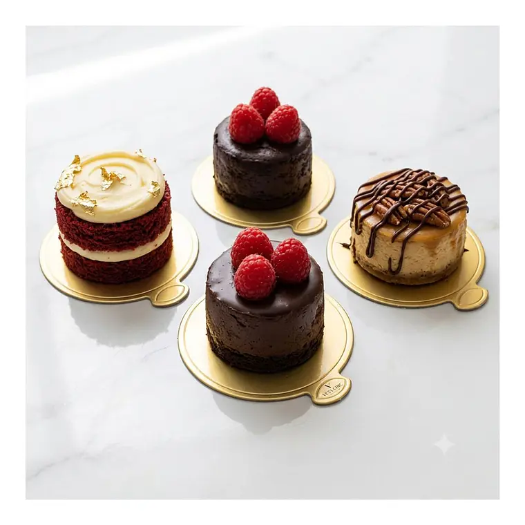 Pack Mini Bases Bandejas Redonda Dorada para Postres, Tortas 9 cm (50 unidades) 3