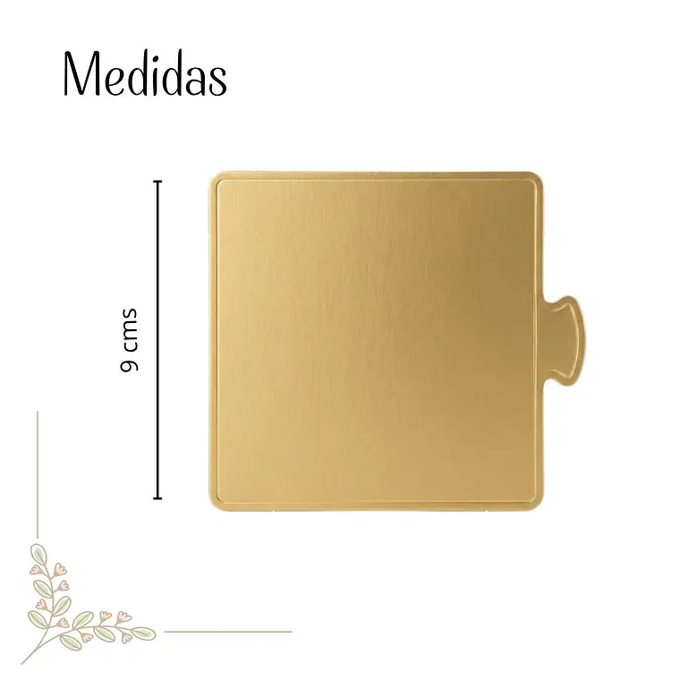 Pack Mini Bases Bandejas Cuadrada Dorada para Postres, Tortas 9 cm (50 unidades) 2