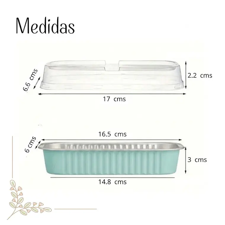 Mini Molde Rectangular de Aluminio Celeste con Tapa (24 unidades) 2