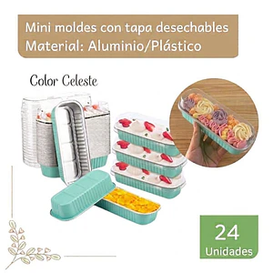 Mini Molde Rectangular de Aluminio Celeste con Tapa (24 unidades)