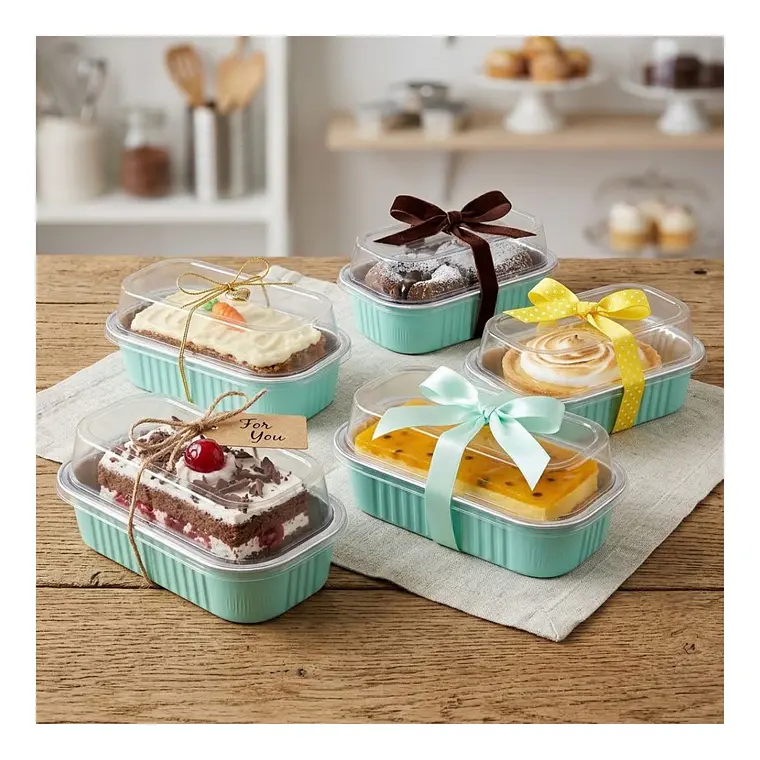 Mini Molde Rectangular de Aluminio Celeste con Tapa (24 unidades) 3