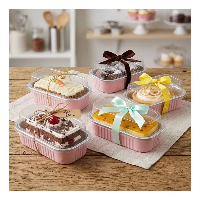 Mini Molde Rectangular de Aluminio Rosado con Tapa (24 unidades) 5