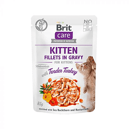 POUCH BRIT CARE CAT KITTEN FILLET PAVO 85 G