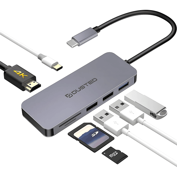 Dusted HUB USB-C Multipuerto 7 En 1, HDMI, USB-A, SD y micro SD, Color Gris 2