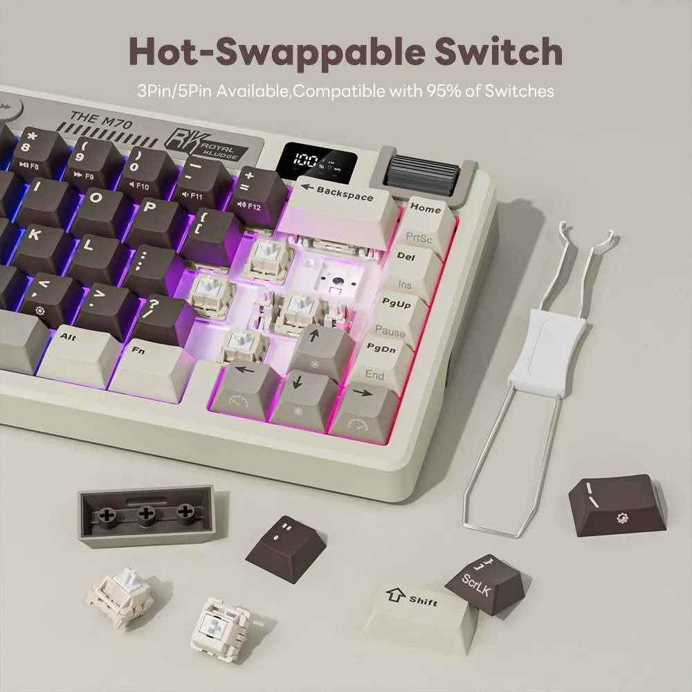 Teclado Mecánico Español Rk Royal Kludge M70 Mocha Grey 70% 6