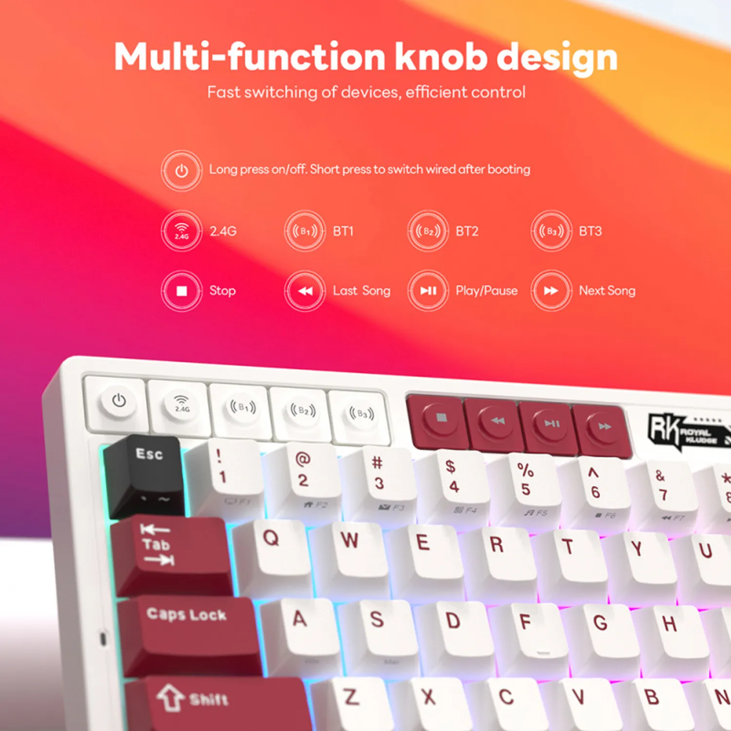 Teclado Mecánico Inalámbrico Español Royal Kludge RKM65 Famicom sw beige 6