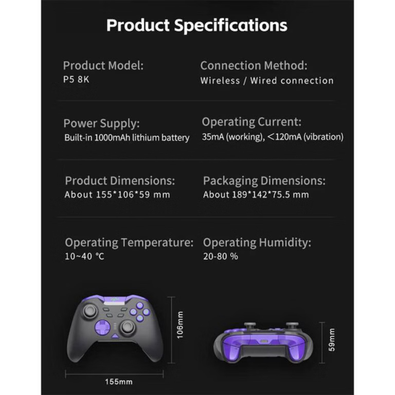 Joystick Inalambrico PXN P5 8K para PC, Switch, Negro 3