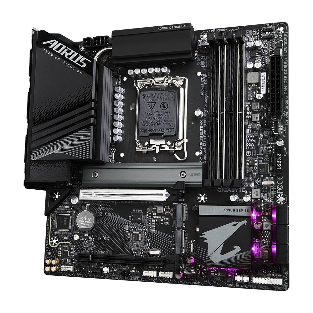 Placa Madre GIGABYTE Z790M AORUS ELITE AX, LGA 1700, DDR5, Wi-Fi 6E, Micro-ATX, Color Negro 2