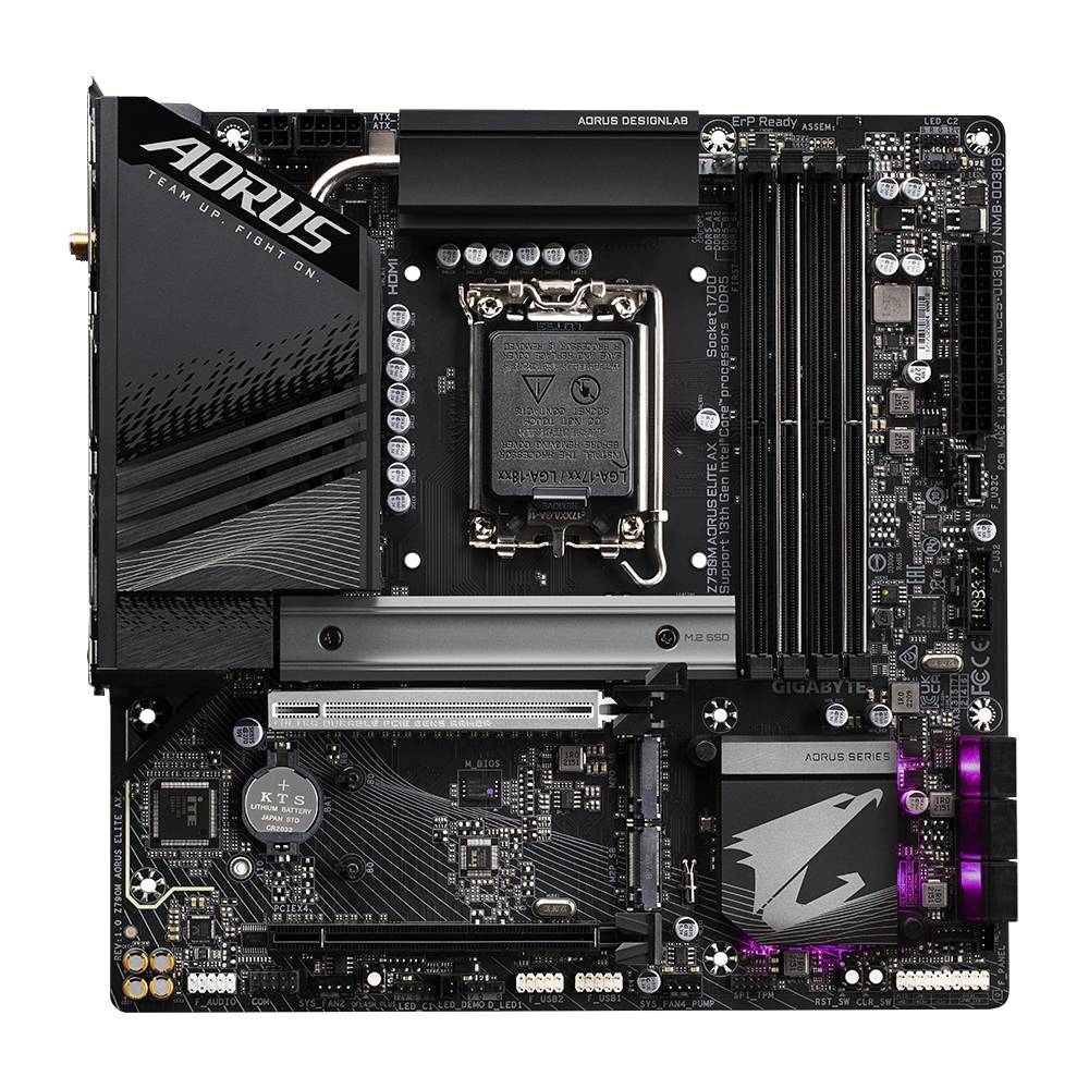 Placa Madre GIGABYTE Z790M AORUS ELITE AX, LGA 1700, DDR5, Wi-Fi 6E, Micro-ATX, Color Negro 3