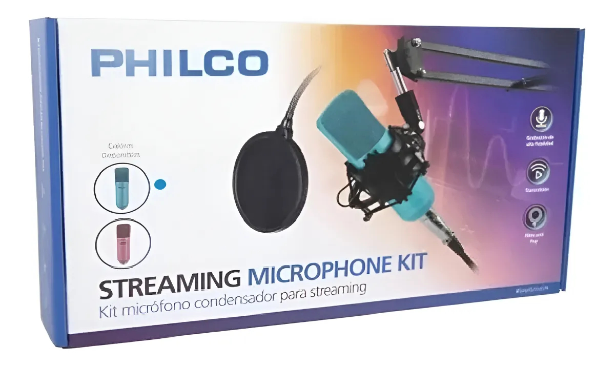 Kit Micrófono Studio Condensador Usb Philco Color Azul  1