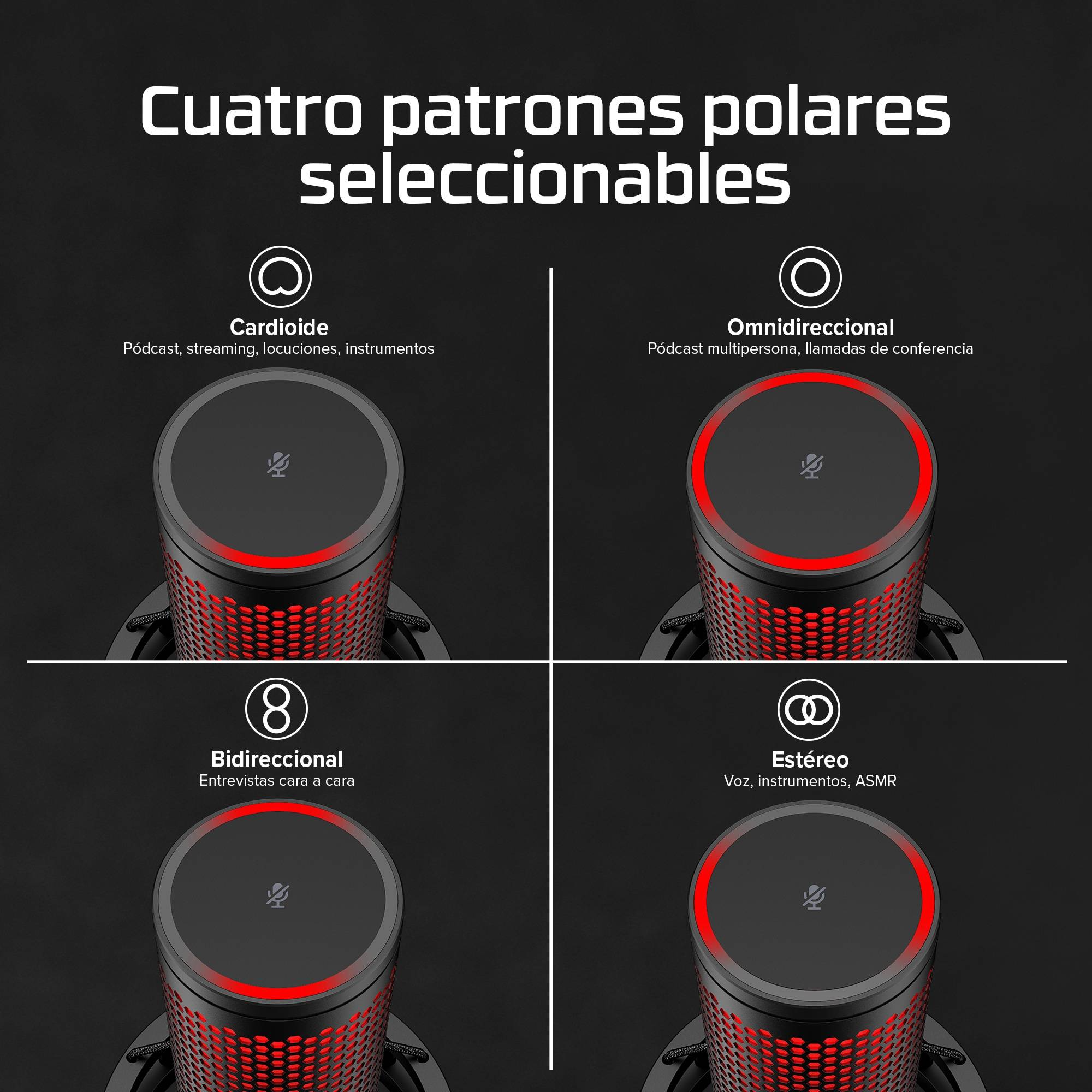 Micrófono HyperX QuadCast 2 - Micrófono USB transmisión y podcasting 10