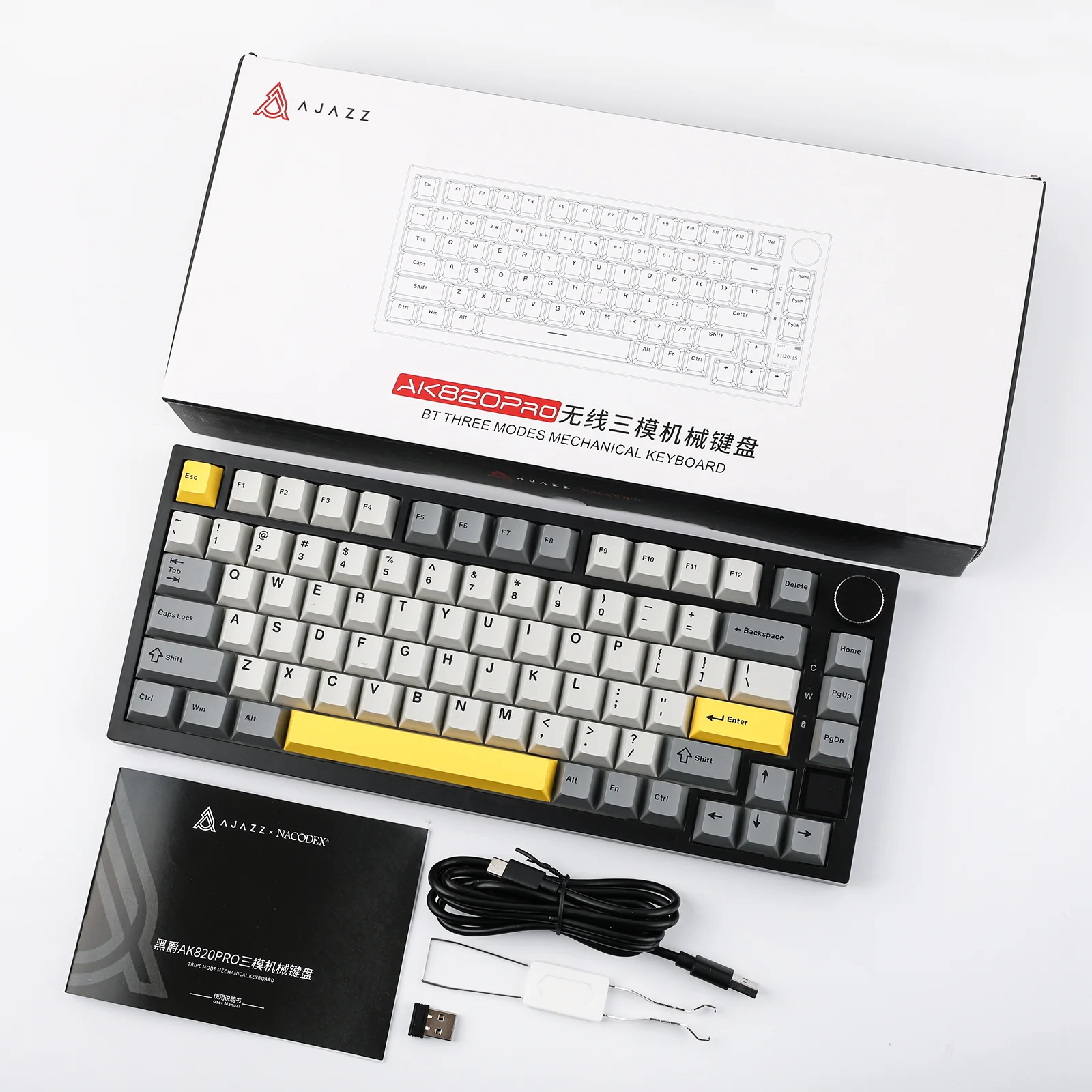Teclado gamer Ajazz AK820 Pro Black/Grey/Yellow 75% sw flying fish  7