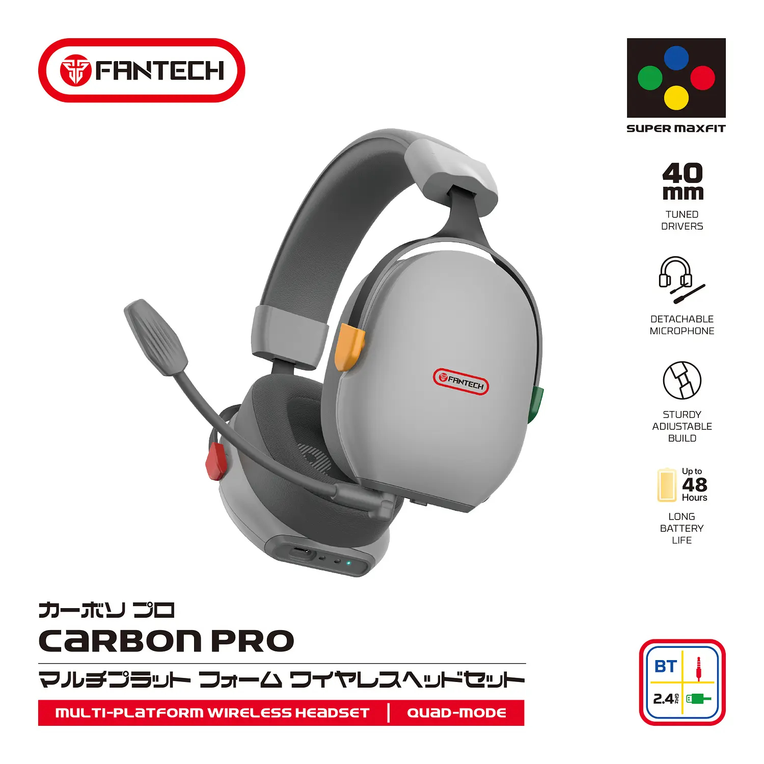 Audifono Inalambrico Gamer Fantech Whg06 Carbon Pro Snes Edition Gris 3