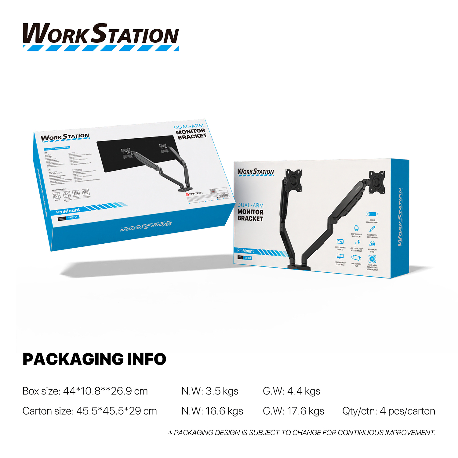 ProStand Dual MBD1 Black WorkStation Series Soporte de monitor Doble 2