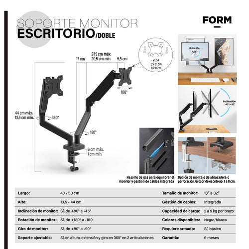ProStand Dual MBD1 Black WorkStation Series Soporte de monitor Doble 4