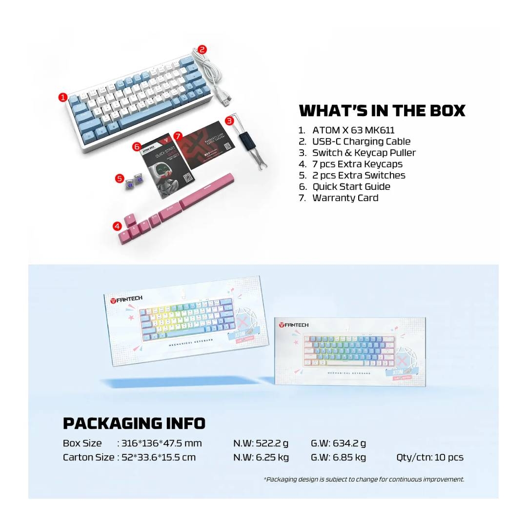 Teclado Fantech ATOM X63 MK611 AME White SW rosie 4