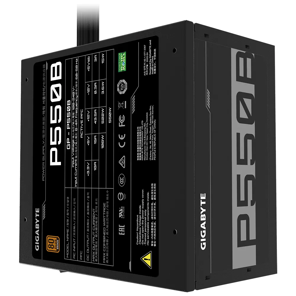 Fuente de Poder 550W GIGABYTE P550B, No Modular, Certificación 80 PLUS Bronze, Negro 3