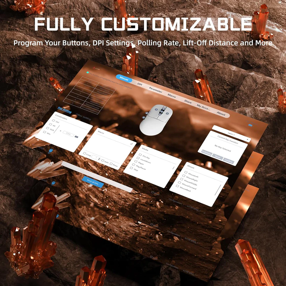 Mouse Inalámbrico AJAZZ AJ159 APEX Naranjo– Triple Modo | 42.000 DPI | Ultraligero 10