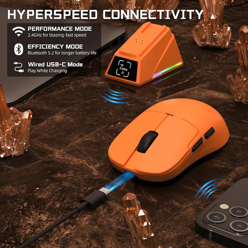 Mouse Inalámbrico AJAZZ AJ159 APEX Blanco – Triple Modo | 42.000 DPI | Ultraligero 9