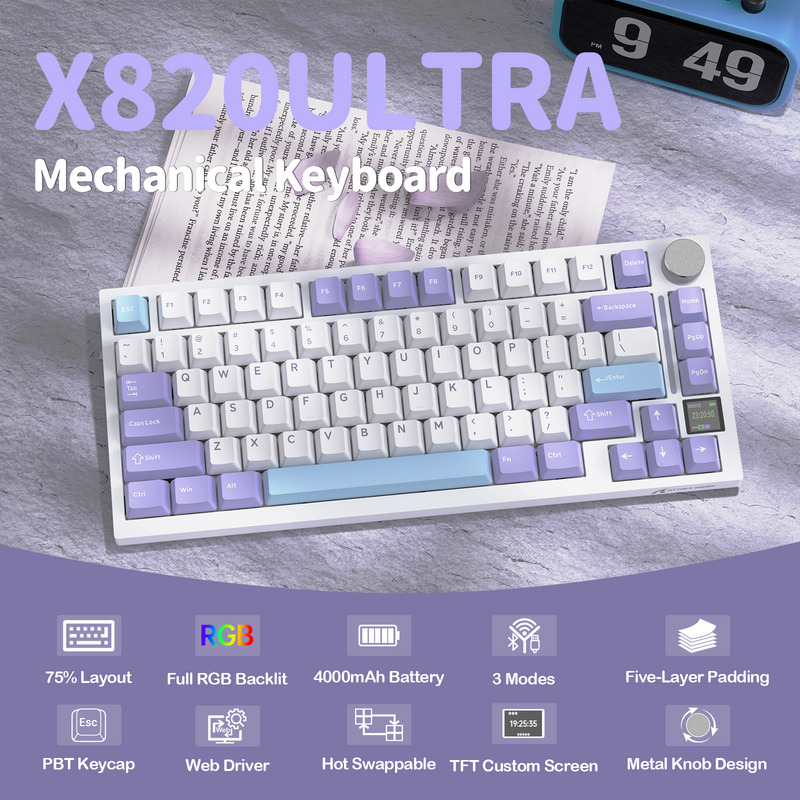 Attack Shark keyboard X820 Ultra Star Switch Gift / Star White Con pantalla 2