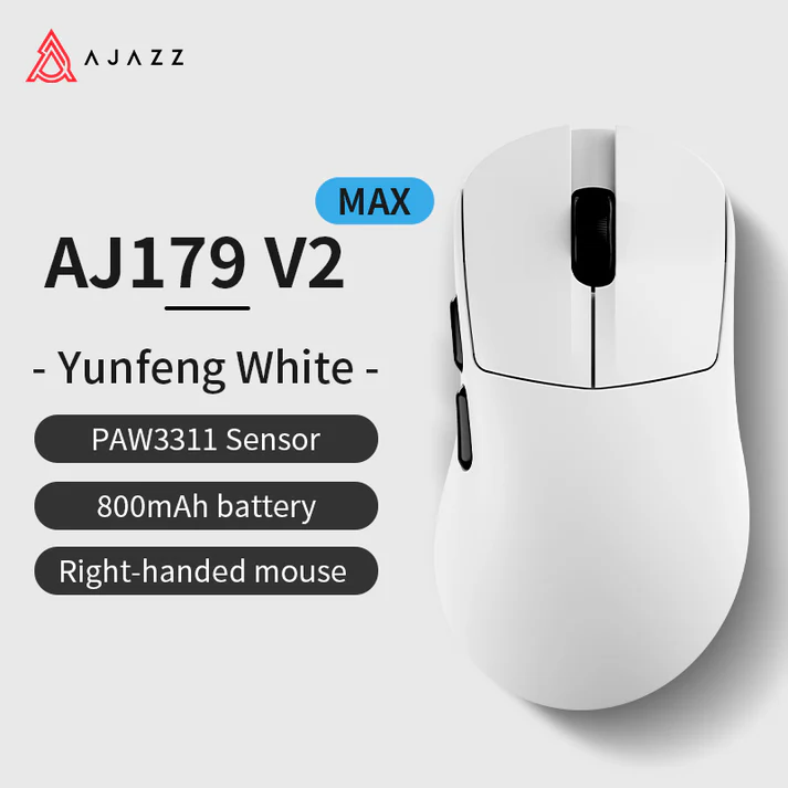 Mouse Gamer Inalámbrico AJAZZ AJ179 V2 MAX blanco – Triple Modo – Batería 800 mAh 3