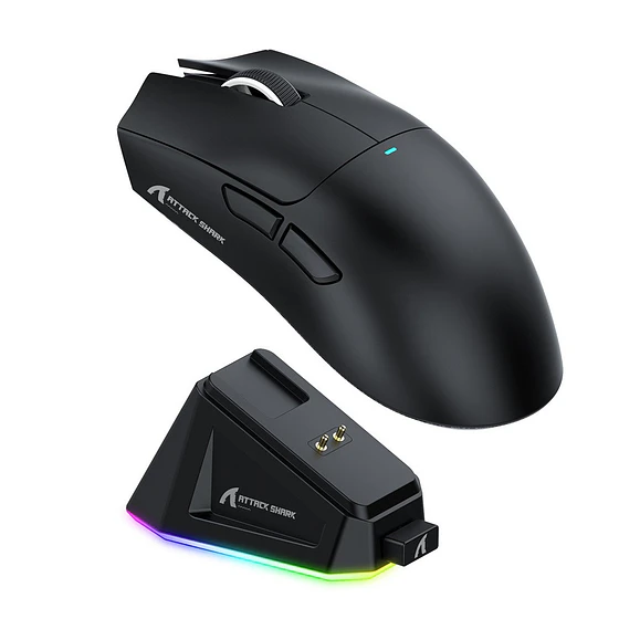 Mouse gamer inalámbrico Attack Shark X11 Black con base de carga