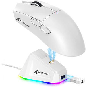 Mouse Gamer Attack Shark mouse X11 con base de carga white + base