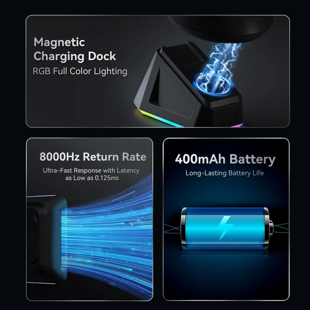 Mouse Gamer Ajazz Aj159 Pro Wireless Mouse -Black + Base 6