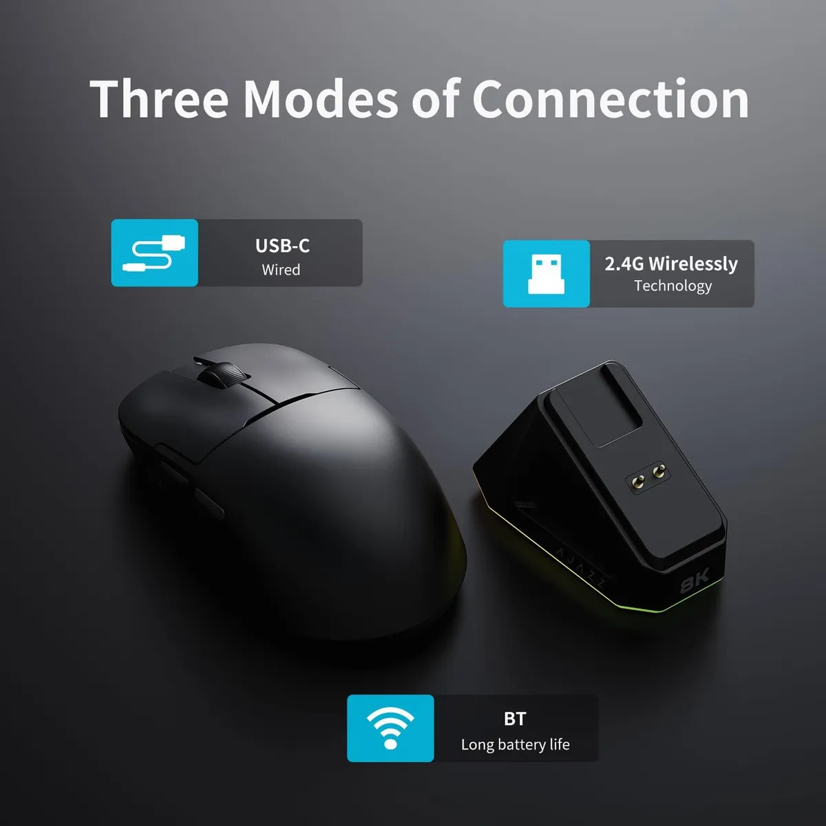 Mouse Gamer Ajazz Aj159 Pro Wireless Mouse -Black + Base 11