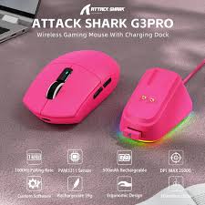 Attack Shark G3 Pro RGB Tri-Mode Wireless Gaming Mouse - Berry Red + base 5