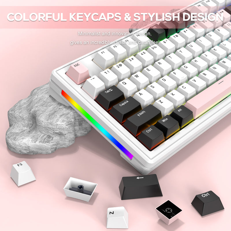 Teclado mecanico ATTACK SHARK M87 Inalambrico / Sw Sweet cool pink white jade (Teclas intercámbiales incluidas rosadas) 3