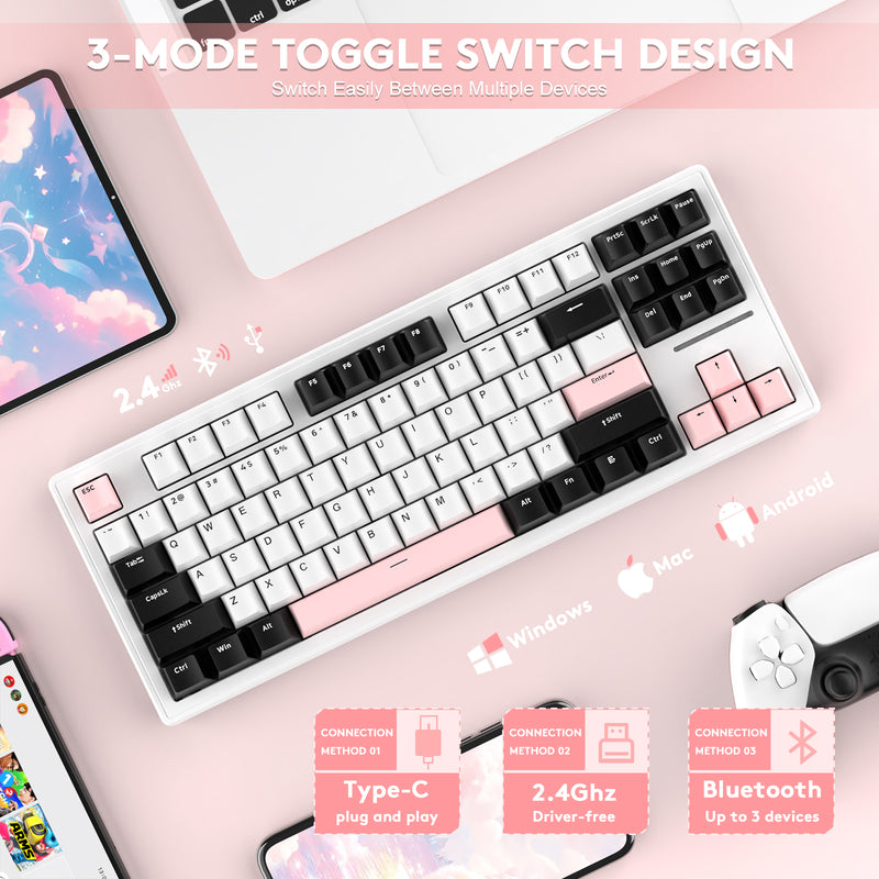 Teclado mecanico ATTACK SHARK M87 Inalambrico / Sw Sweet cool pink white jade (Teclas intercámbiales incluidas rosadas) 5