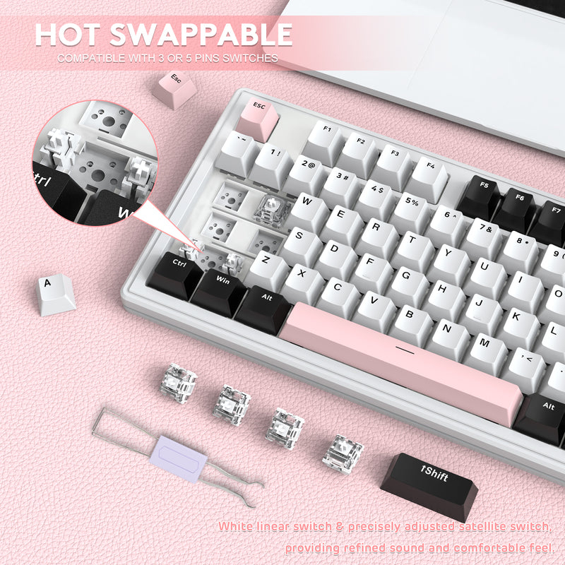 Teclado mecanico ATTACK SHARK M87 Inalambrico / Sw Sweet cool pink white jade (Teclas intercámbiales incluidas rosadas) 6