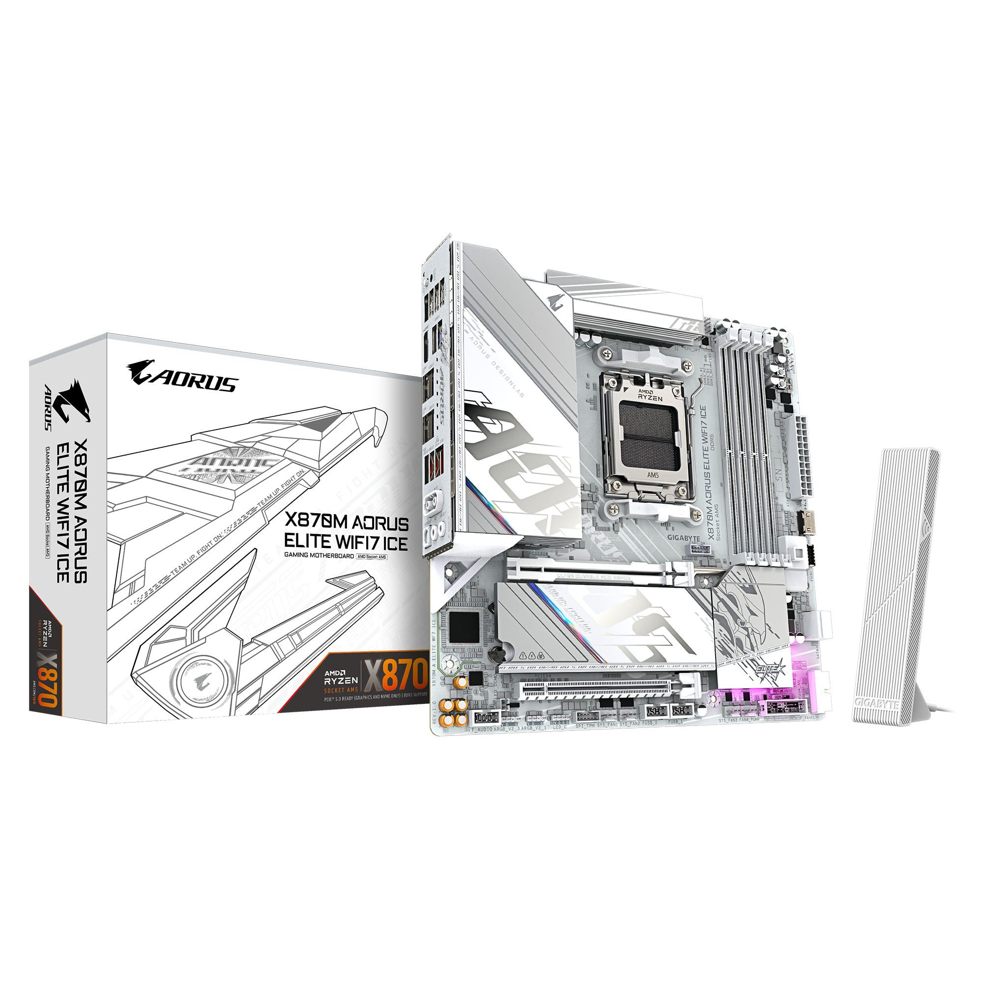 Placa Madre GIGABYTE X870M AORUS ELITE WIFI7 ICE, 4x DDR5, 2x m.2, 2.5GbE, USB4, PCIe 5.0 x16 1