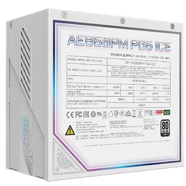 Fuente de Poder Gigabyte Aorus 850Watts GP-AE850PM PG5 ICE Platinum Full Modular 5