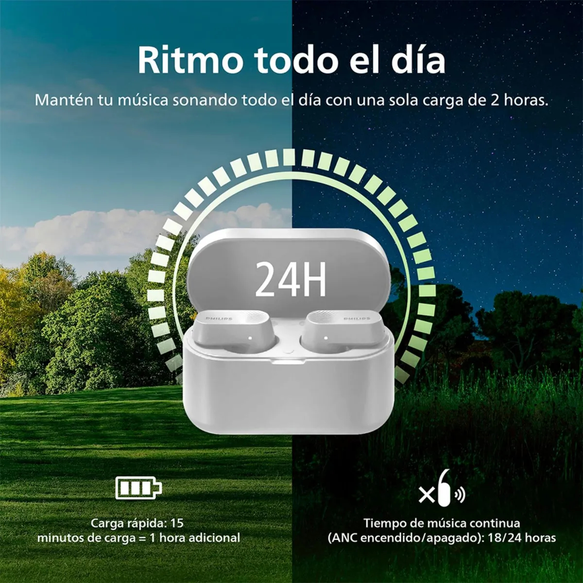 Audífonos Bluetooth Noise Cancelling Philips Tat3509 True Wireless 24 Horas Autonomia Blanco 3