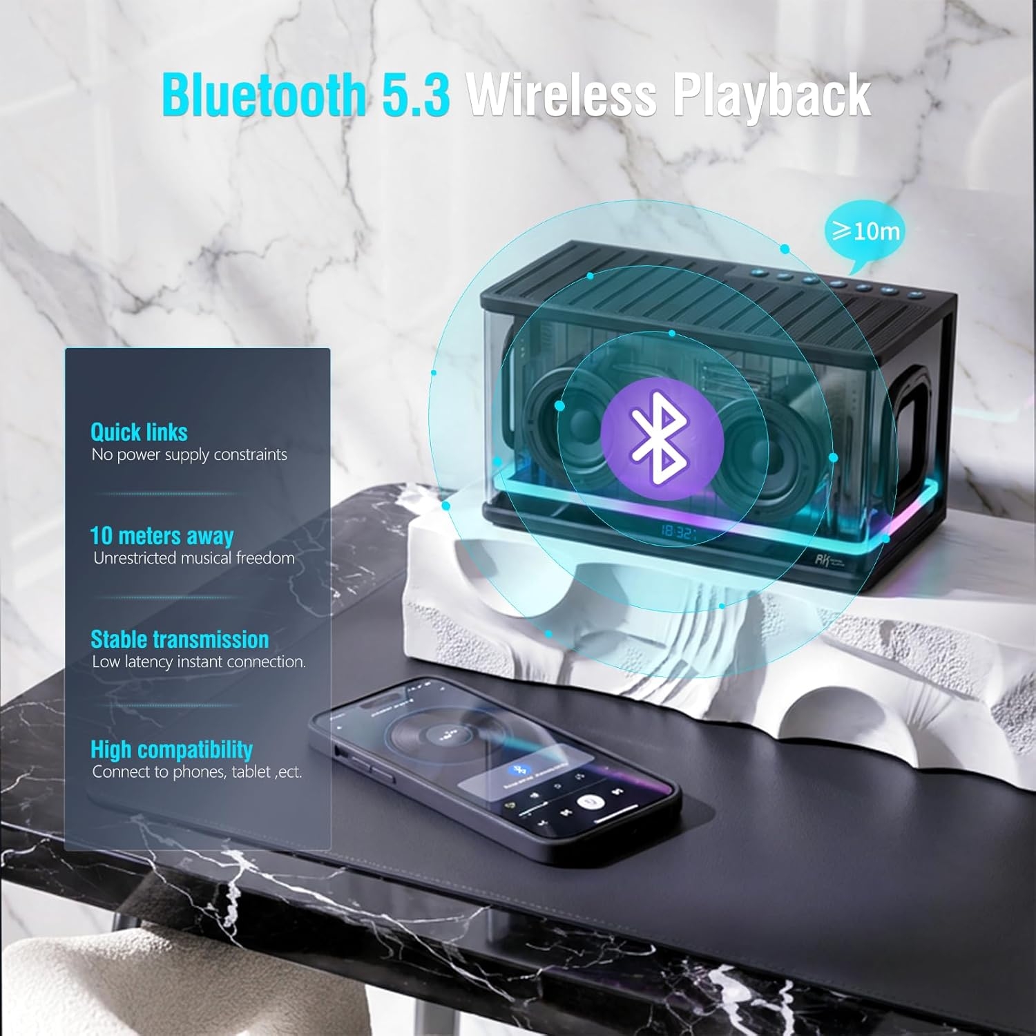 Parlante RK ROYAL KLUDGE SH100 Altavoz Bluetooth 40w negro 7