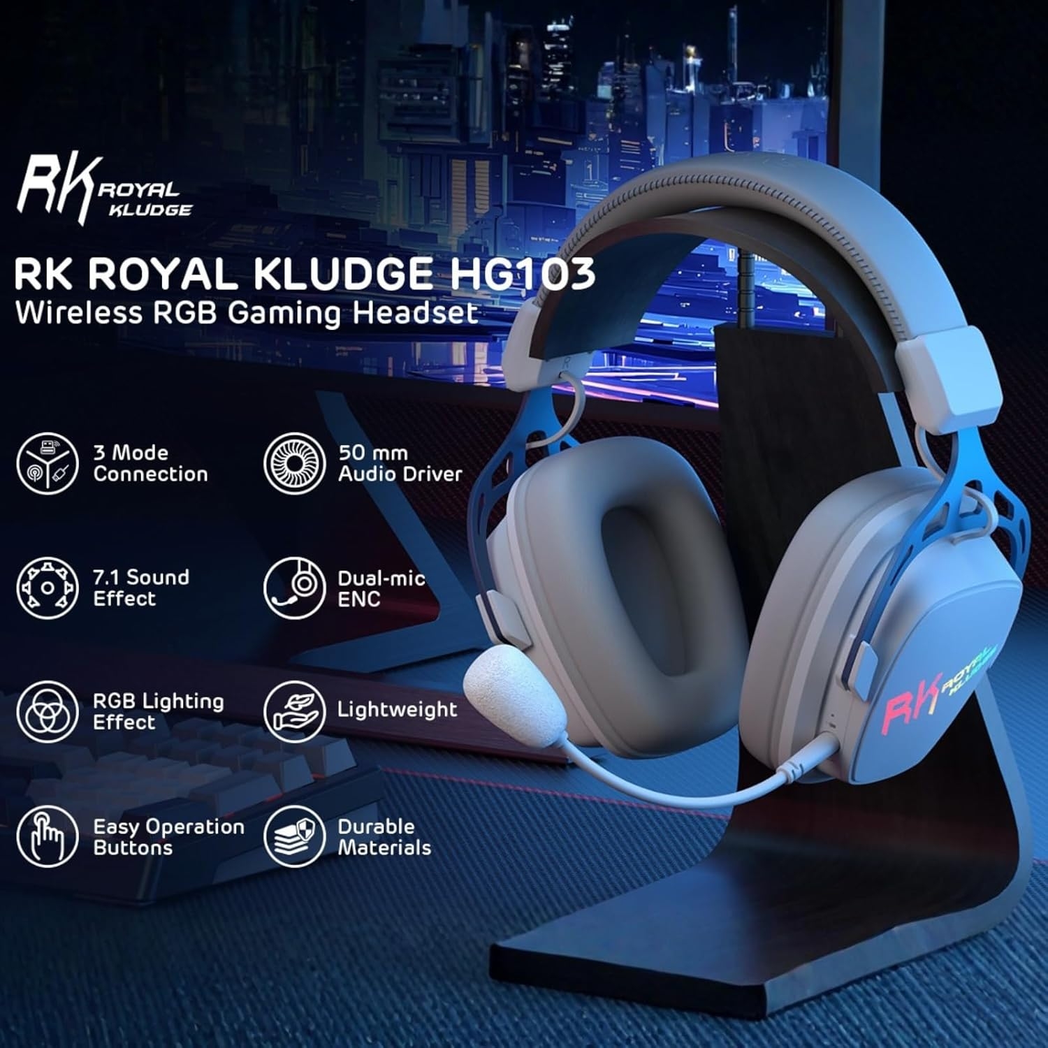 Audifonos gamer RK ROYAL KLUDGE HG103 Blanco  7