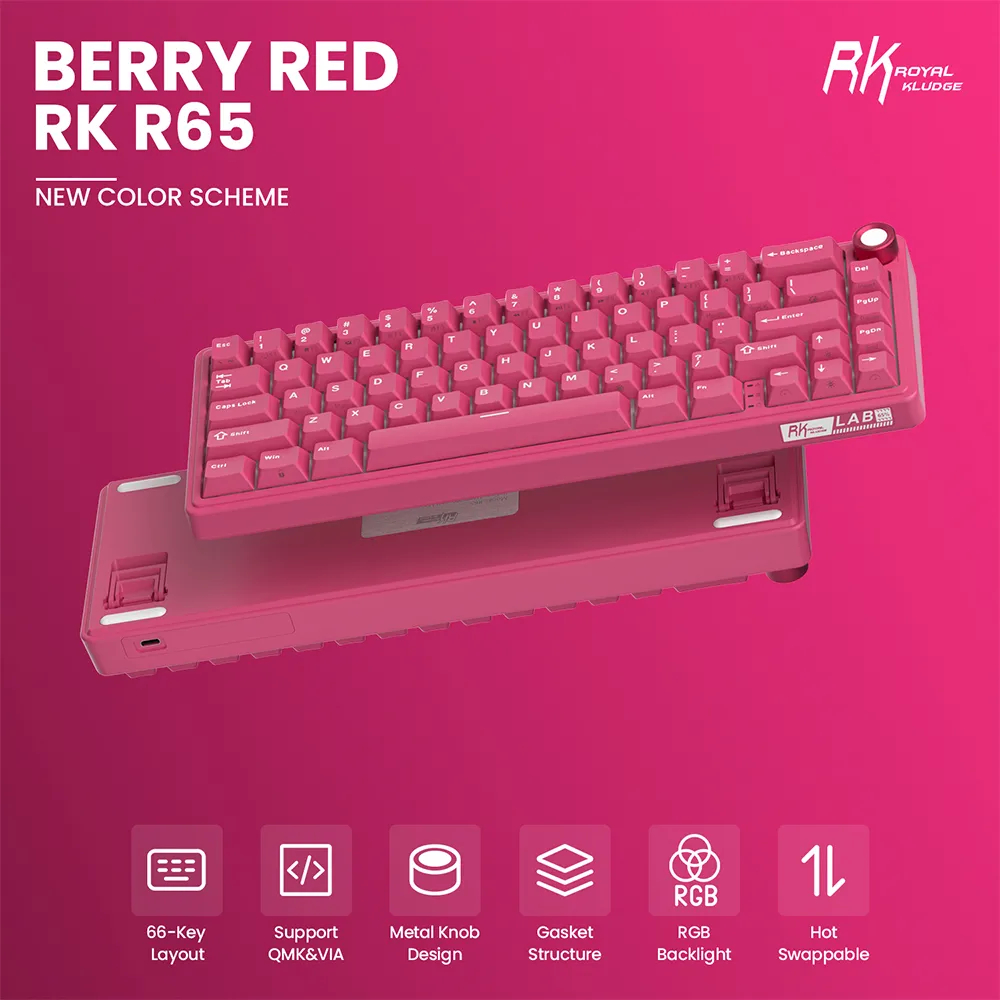 Teclado Mecánico Rk Royal Kludge R65 berry red / sw cream  / español 5