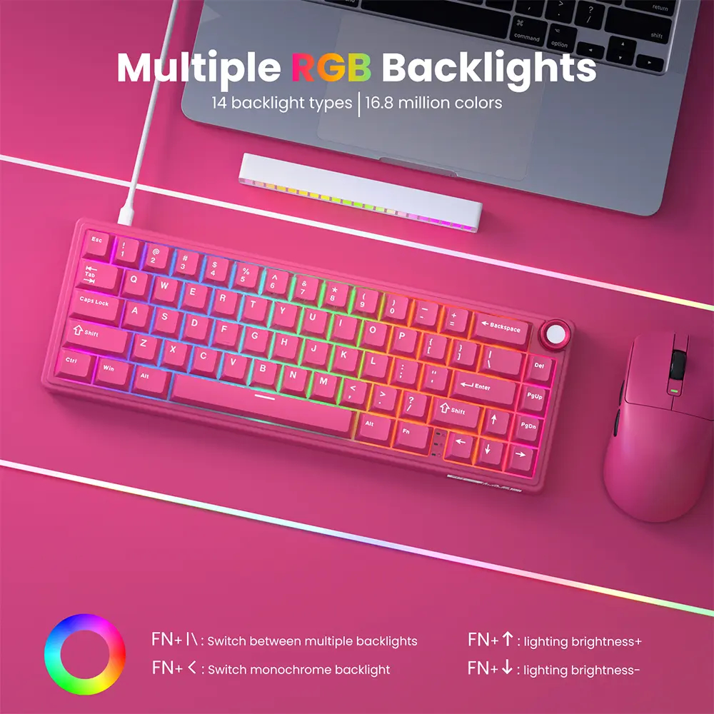 Teclado Mecánico Rk Royal Kludge R65 berry red / sw cream  / español 7