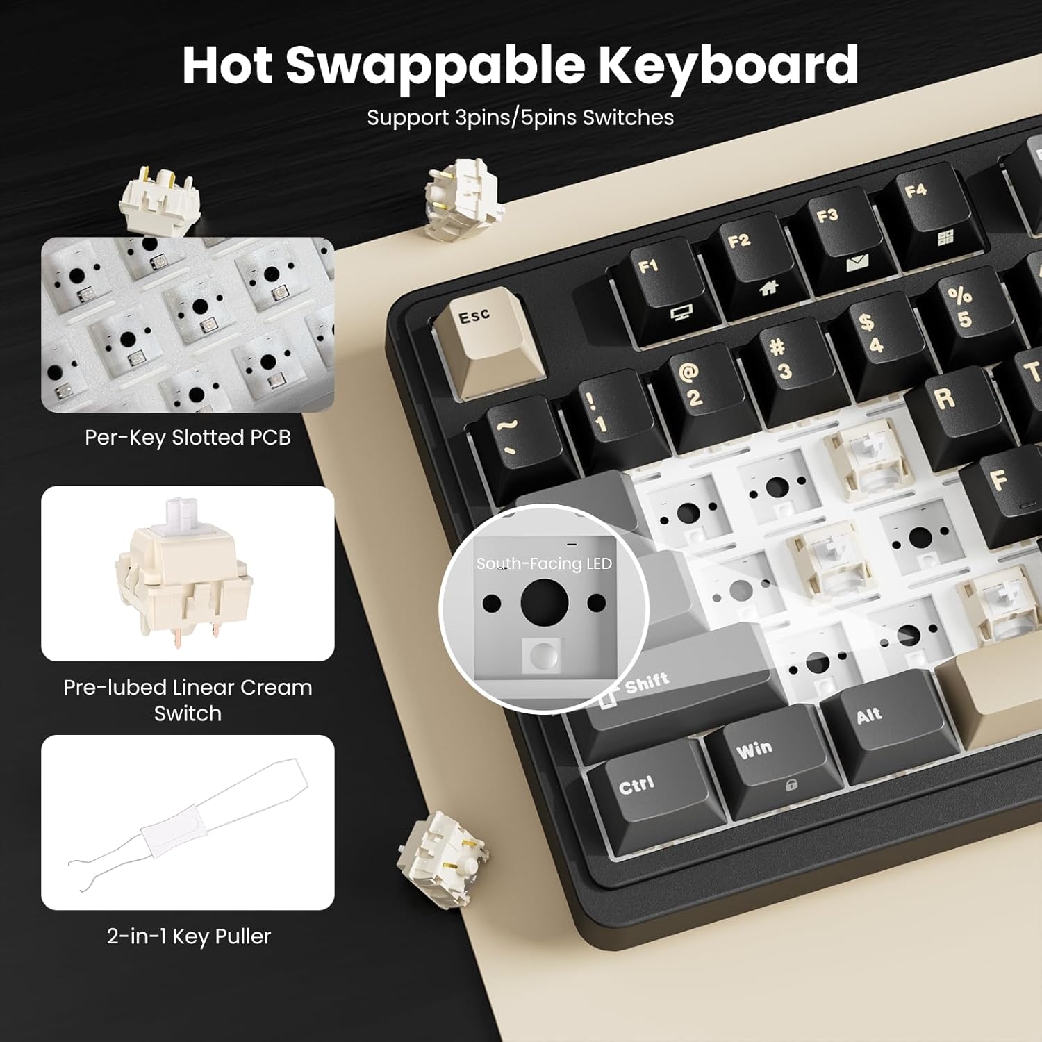 Teclado mecánico inalámbrico  ROYAL KLUDGE  RK  N99 Phantom / sw Cream / US  2