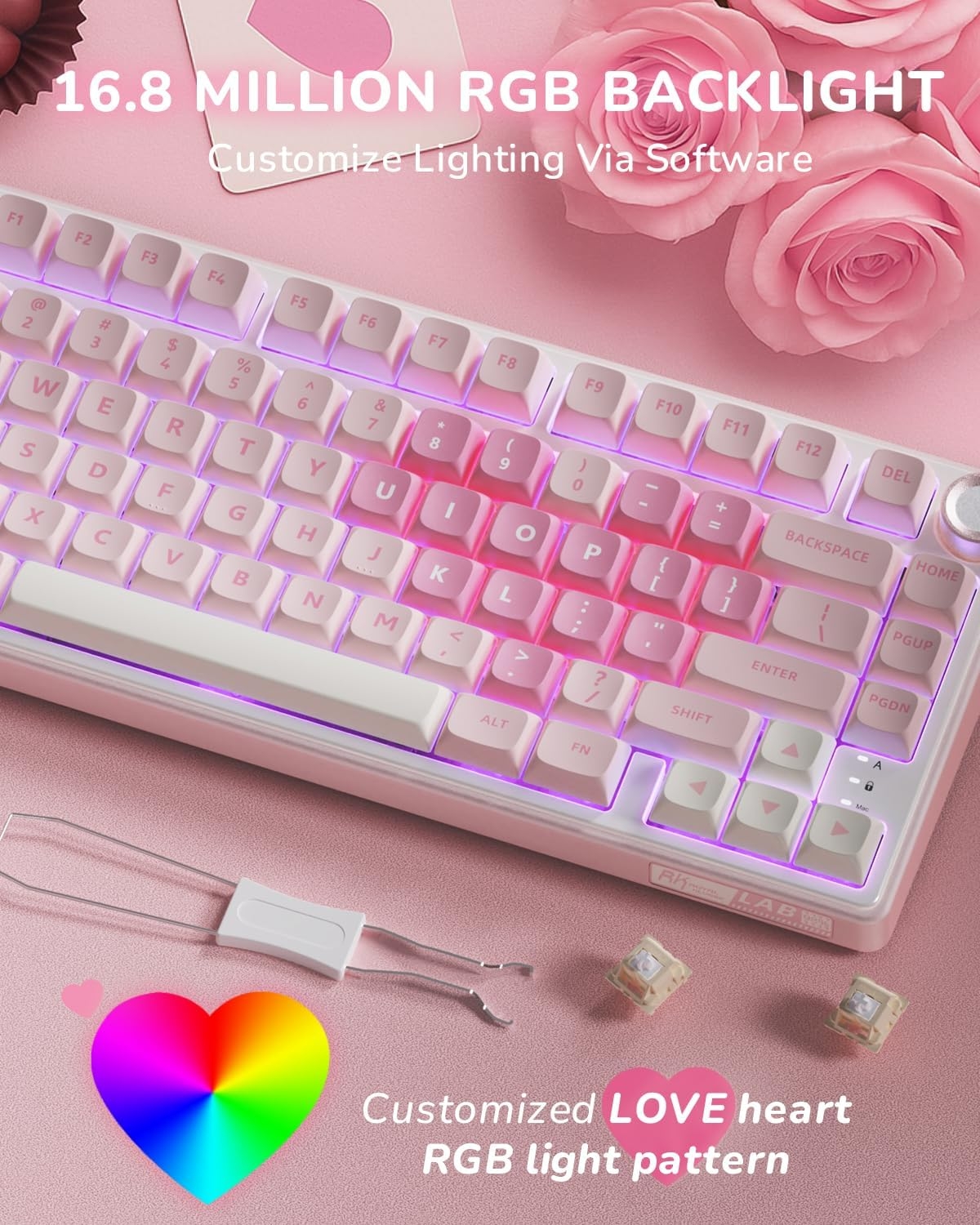 Teclado mecánico ROYAL KLUDGE R75 pink melody / sw cream  3