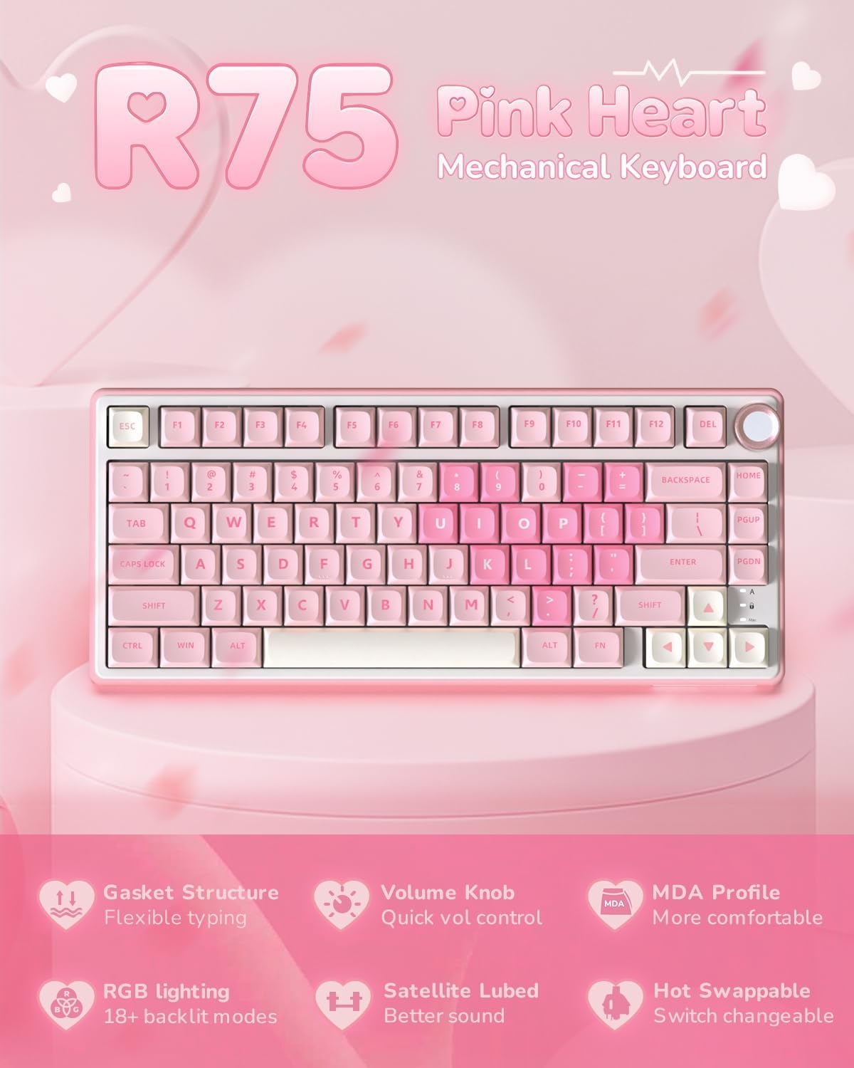 Teclado mecánico ROYAL KLUDGE R75 pink melody / sw cream  4