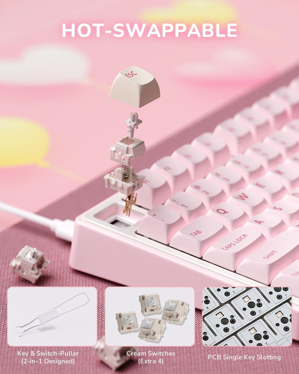 Teclado mecánico ROYAL KLUDGE R75 pink melody / sw cream  5