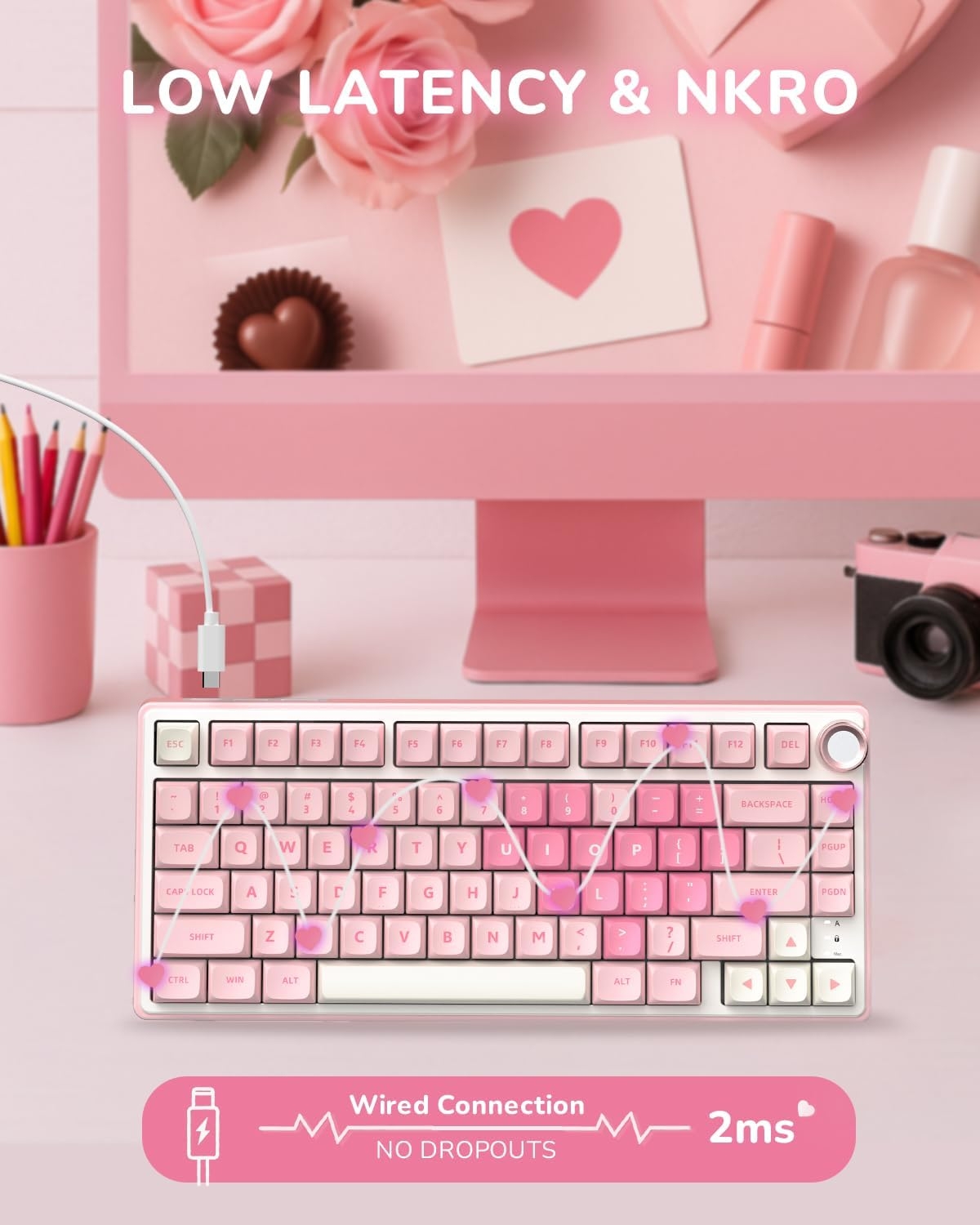 Teclado mecánico ROYAL KLUDGE R75 pink melody / sw cream  6
