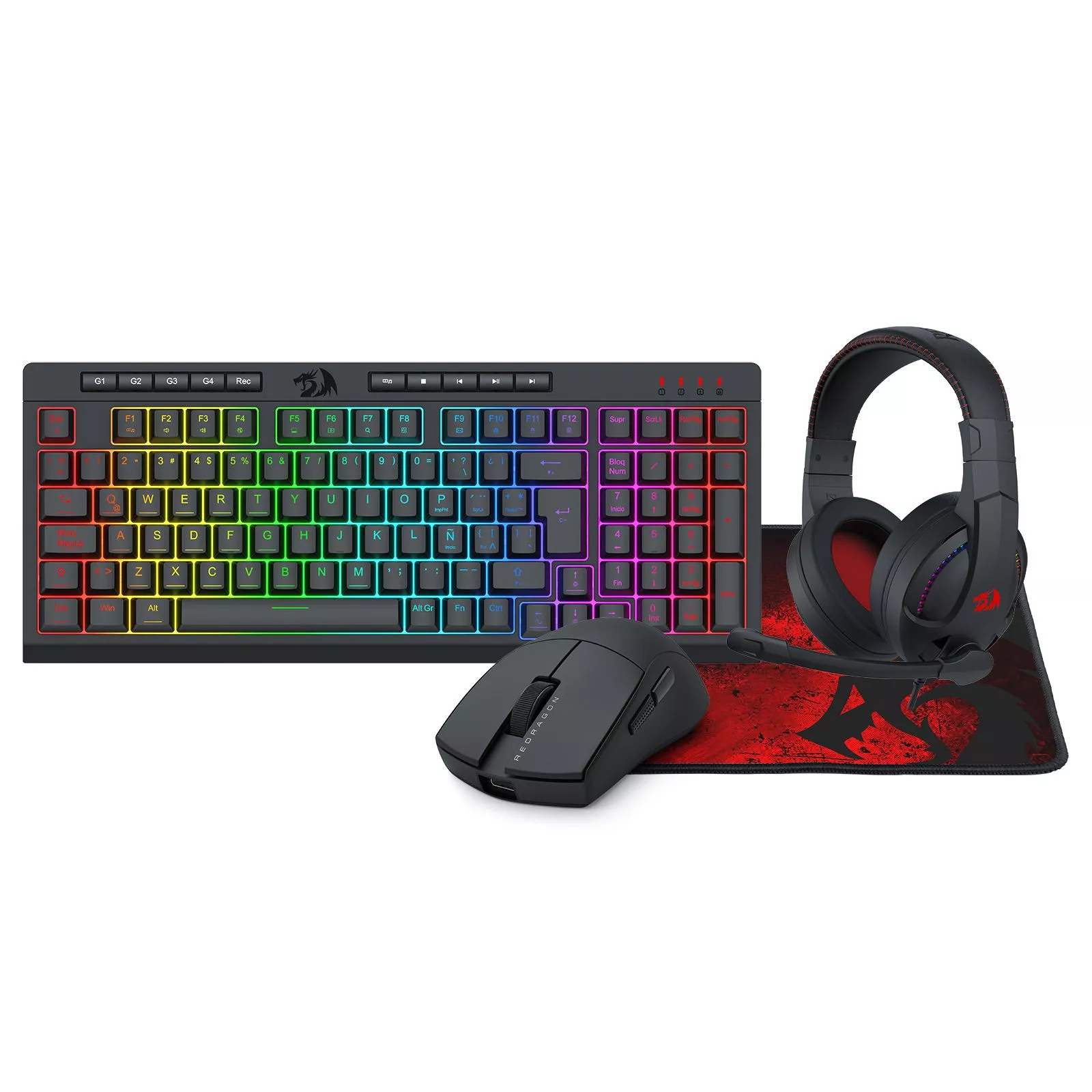 Kit Teclado, Mouse, audifono, mousepad Gamer Redragon S147  1