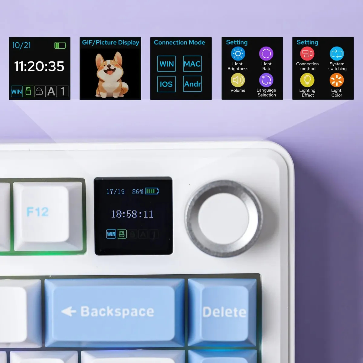 Teclado Mecánico F75 MAX White Blue Purple RGB Wireless – Switch Reaper / ingles  2