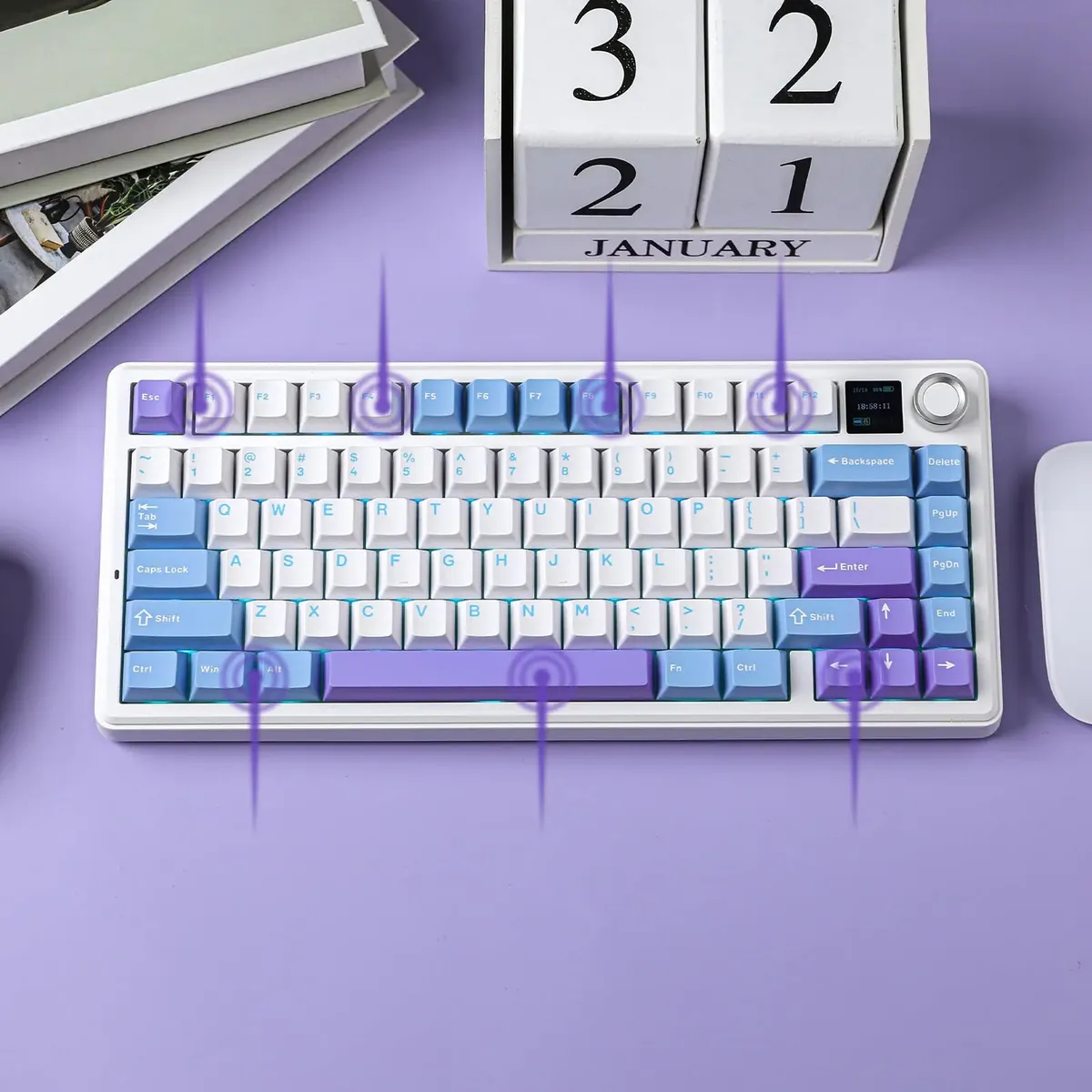 Teclado Mecánico F75 MAX White Blue Purple RGB Wireless – Switch Reaper / ingles  3