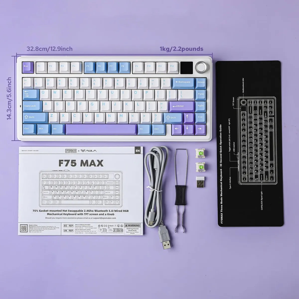 Teclado Mecánico F75 MAX White Blue Purple RGB Wireless – Switch Reaper / ingles  4