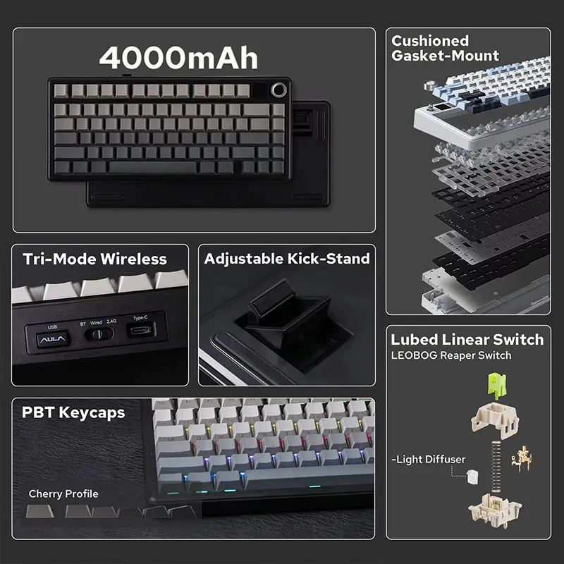 Teclado Mecánico F75 MAX Glacier Blue RGB Wireless – Switch Reaper / ingles 5